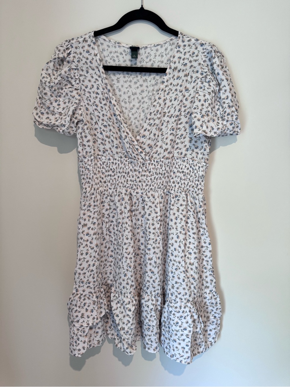 Wild Fable Light Floral Smocked Waist Mini Dress - White Floral